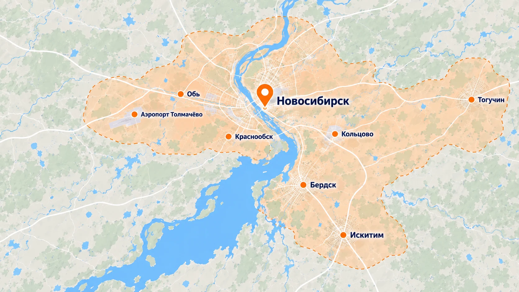 Карта зоны обслуживания ЭВА154: Новосибирск и ближайшие города