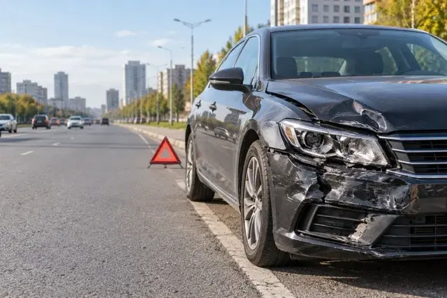 Эвакуатор перевозит автомобиль после ДТП